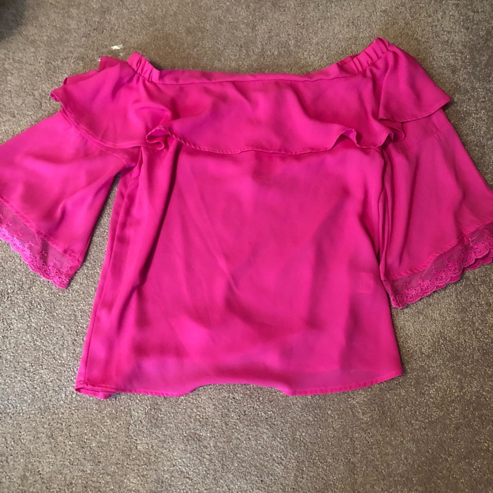 Boutique pink off the shoulder shirt